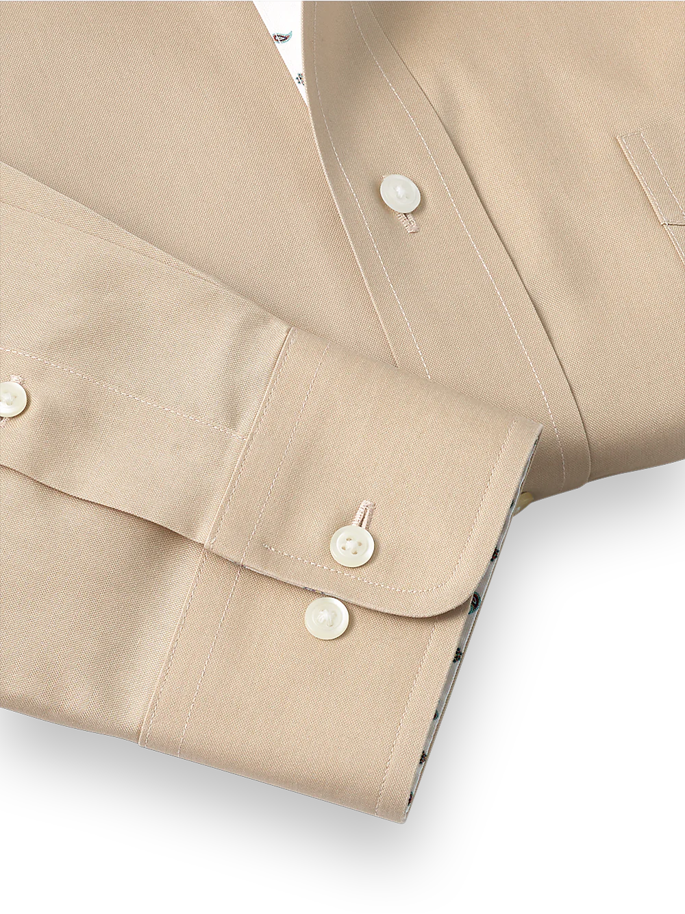 Non-Iron Cotton Solid Dress Shirt With Contrast Trim - Tan