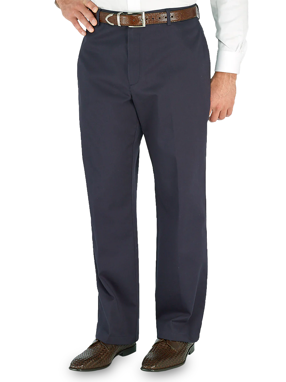 Non-Iron Cotton Chino Flat Front Pants - Navy