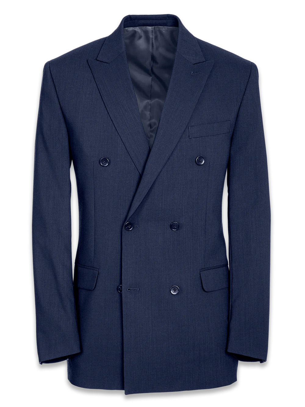 Tailored Fit Essential Wool Double Breasted Peak Lapel Suit Jacket - Navy