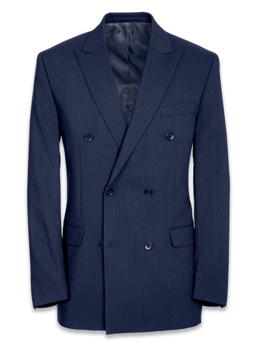 Tailored Fit Essential Wool Double Breasted Peak Lapel Suit Jacket - Navy