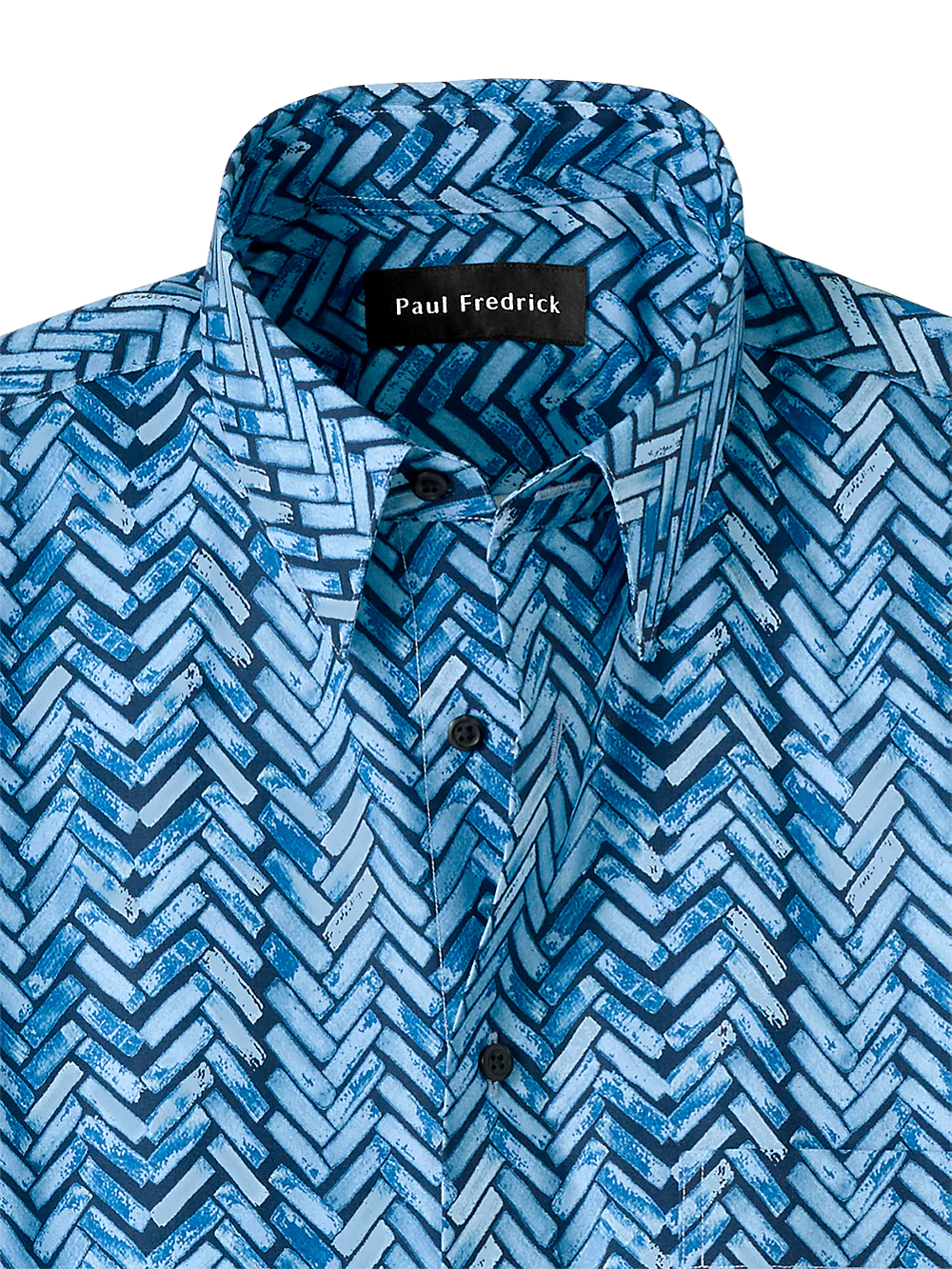 Cotton Herringbone Print Casual Shirt - Blue