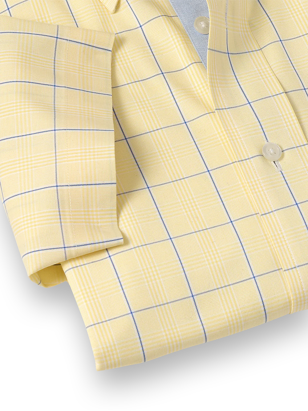 Comfort Stretch Non-Iron Check Dress Shirt With Contrast Trim - Yellow