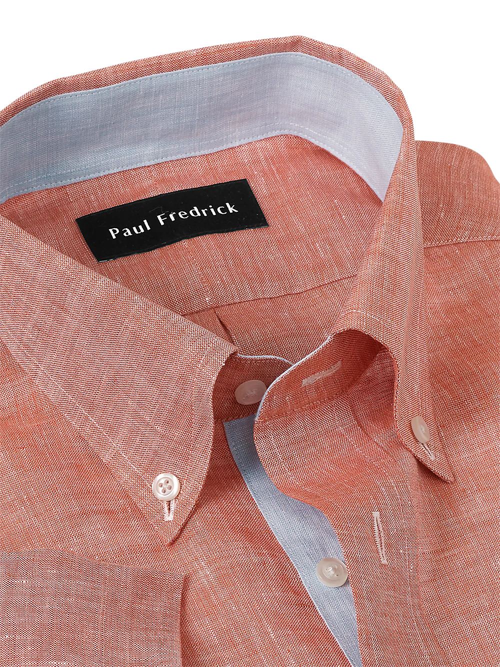 Non-Iron Linen Solid Dress Shirt With Contrast Trim - Coral