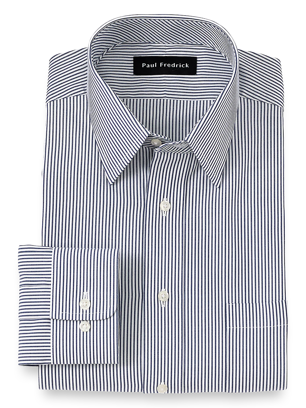 Pure Cotton Pinpoint Solid Color Straight Collar Dress Shirt - Blue Stripe