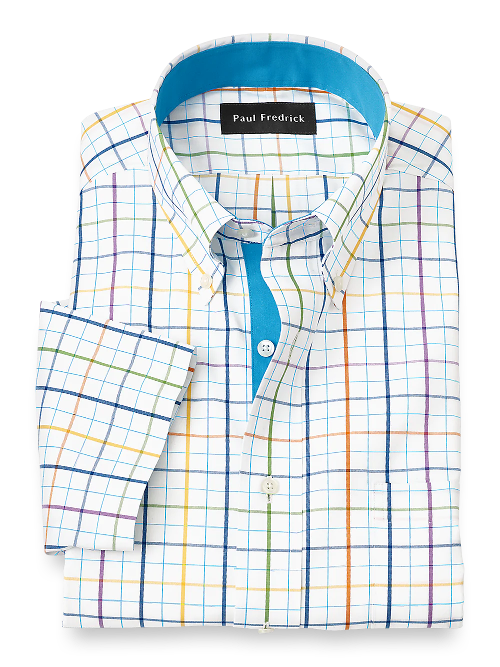 Comfort Stretch Non-Iron Tattersall Dress Shirt With Contrast Trim - Multi