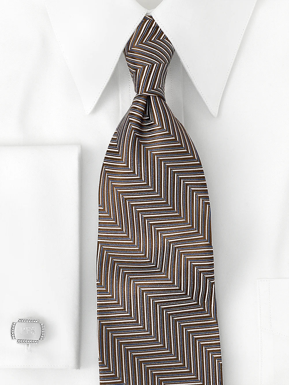 Herringbone Woven Silk Tie - Brown Multi