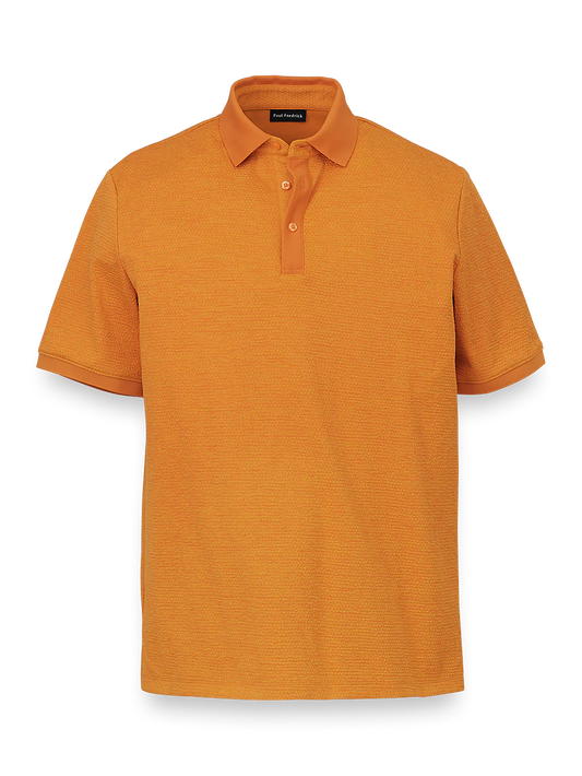 Textured Three Button Polo - Orange