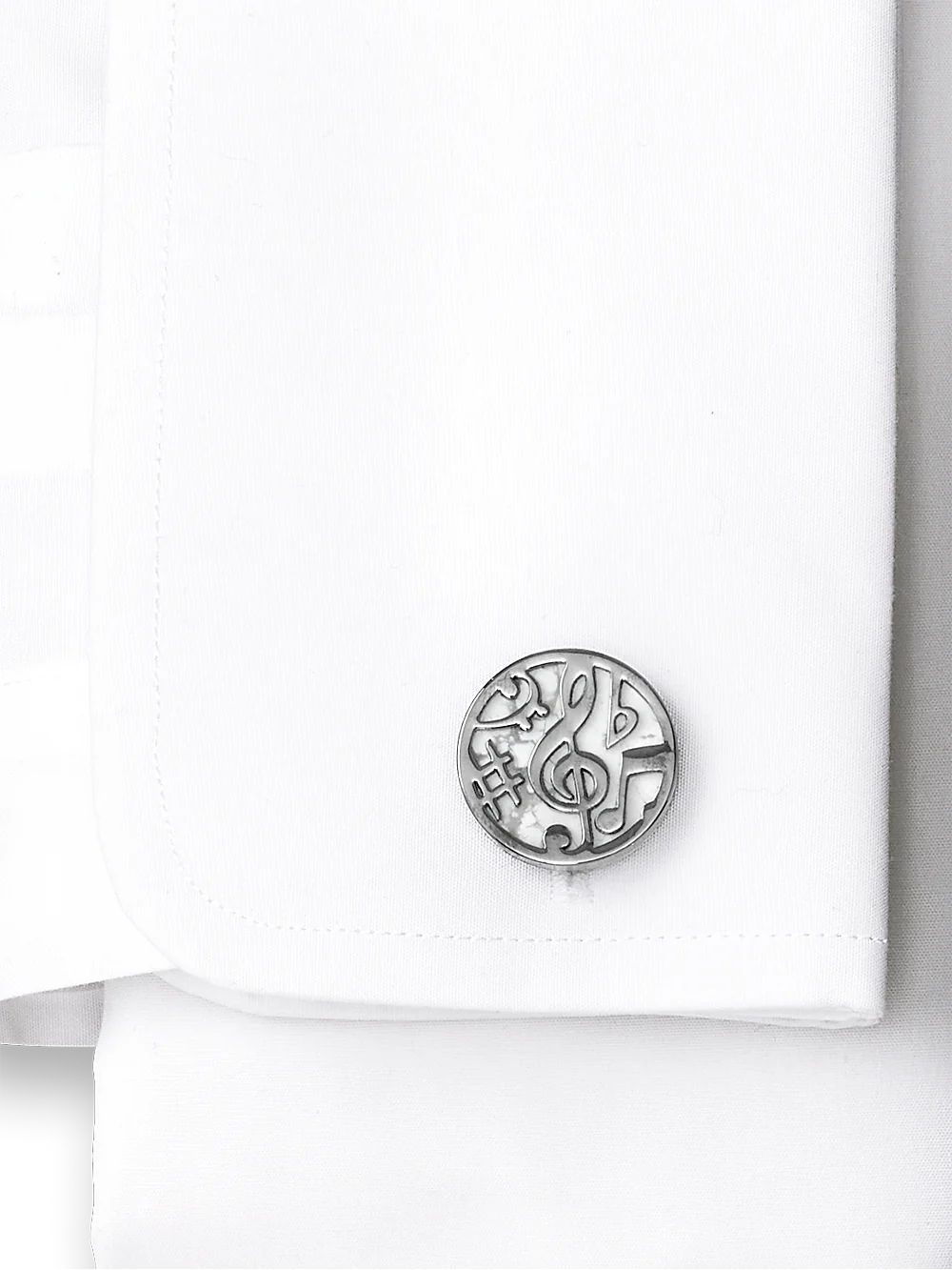 Metal Round Musical Cufflinks - White