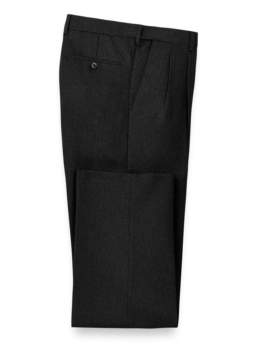 Microfiber Herringbone Pleated Pants - Black