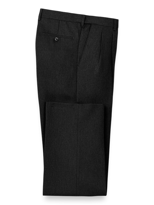 Microfiber Herringbone Pleated Pants - Black