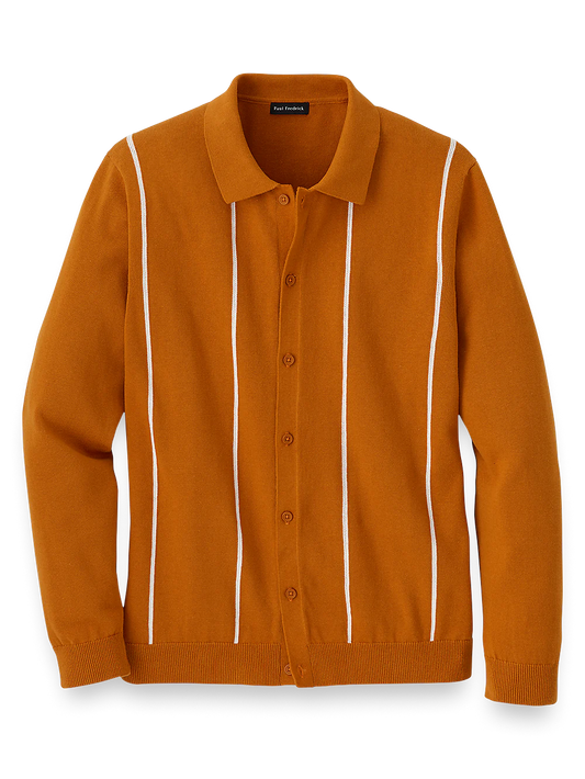 Cotton Button Front Polo - Rust