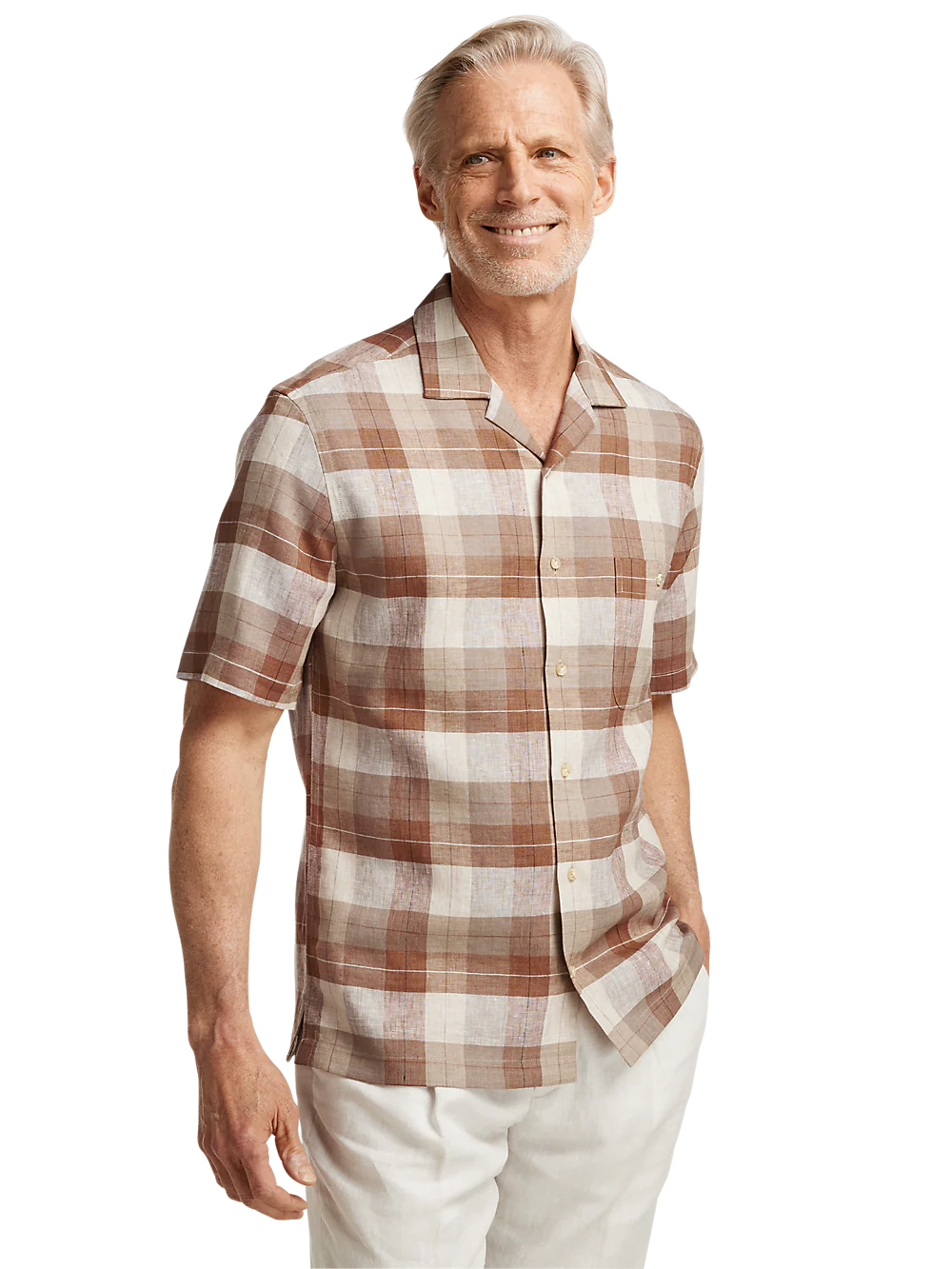 Linen Plaid Casual Shirt - Brown