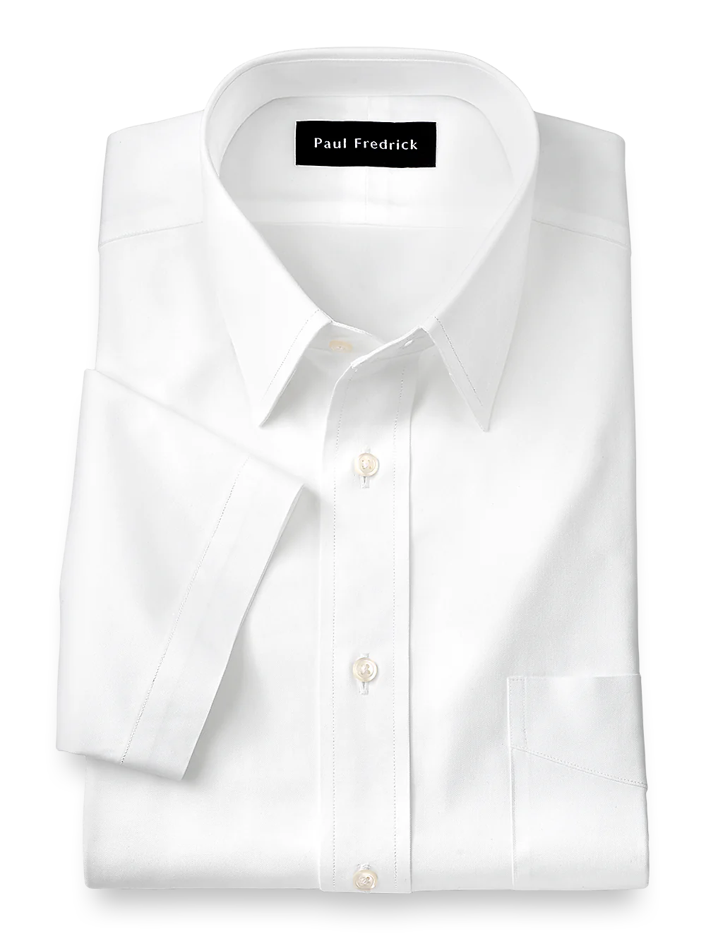 Pure Cotton Pinpoint Solid Color Straight Collar Short Sleeve Dress Shirt - White