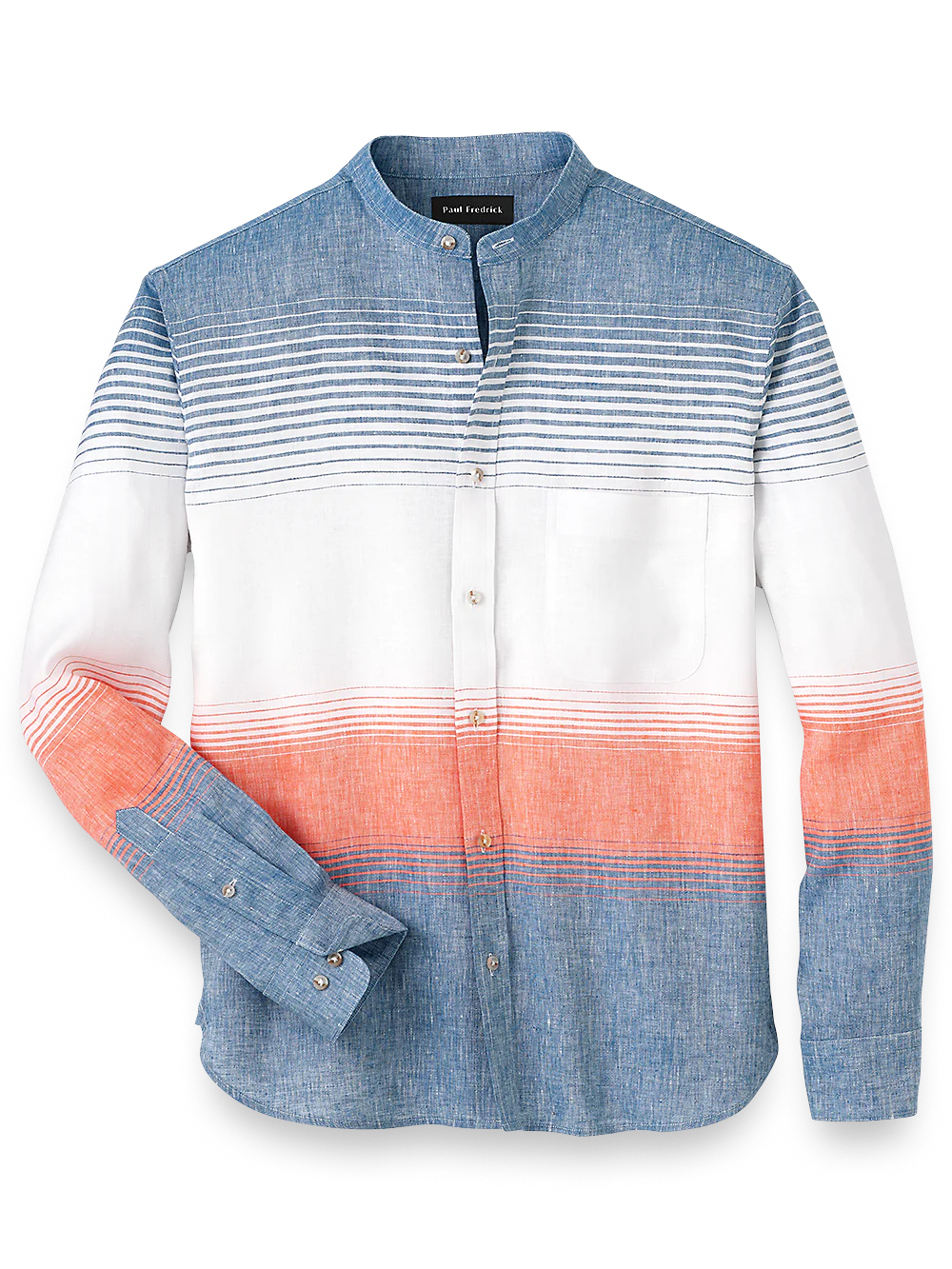 Linen Horizontal Stripe Casual Shirt - Orange/blue