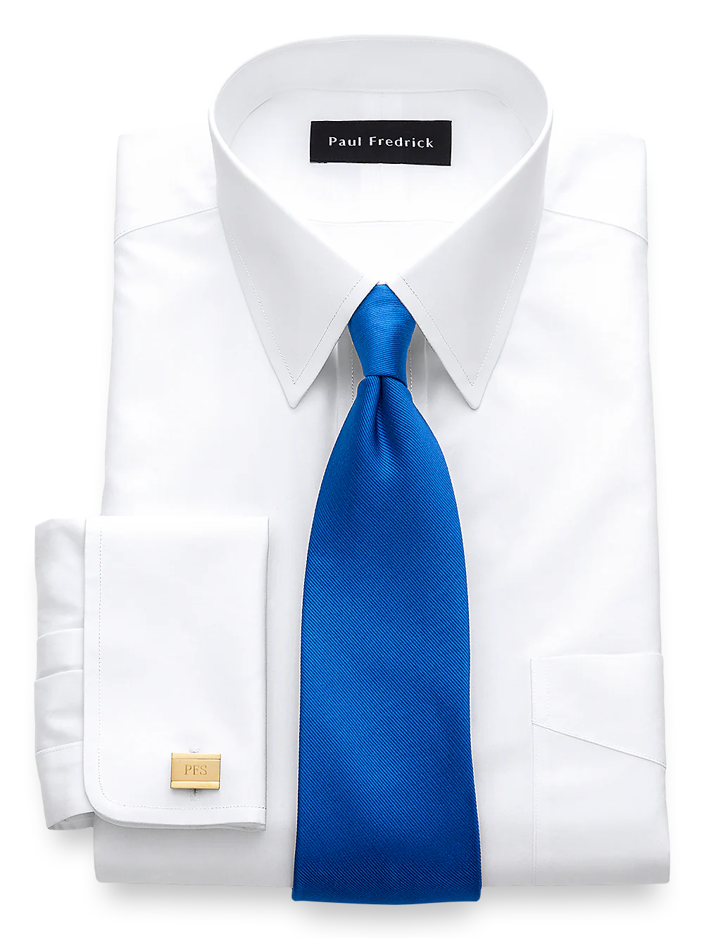 Non-Iron Cotton Broadcloth Straight Collar French Cuff Dress Shirt - Blue