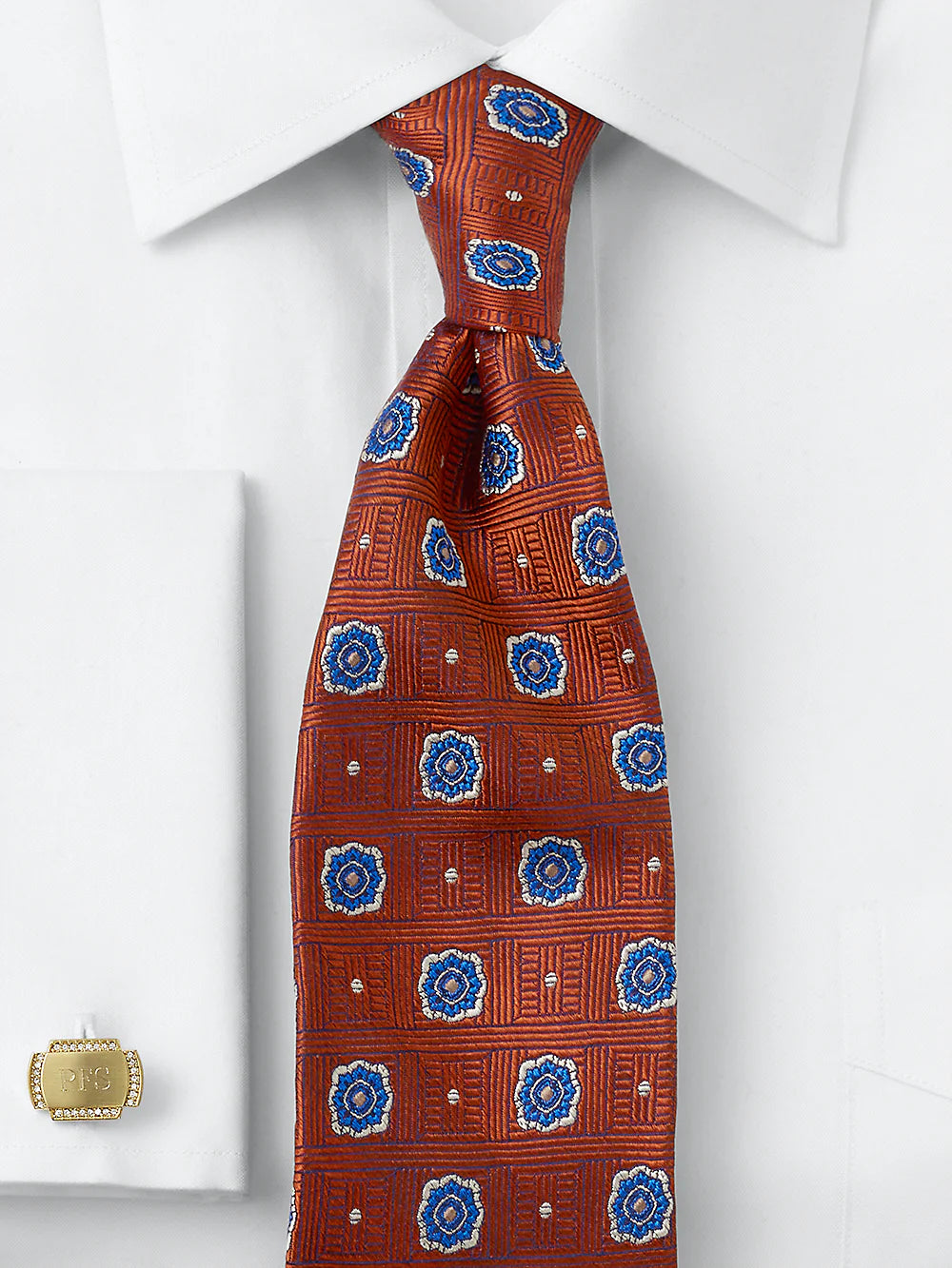 Medallion Woven Silk Tie - Rust