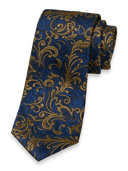 Filigree Motif Woven Silk Blend Tie - Navy Multi