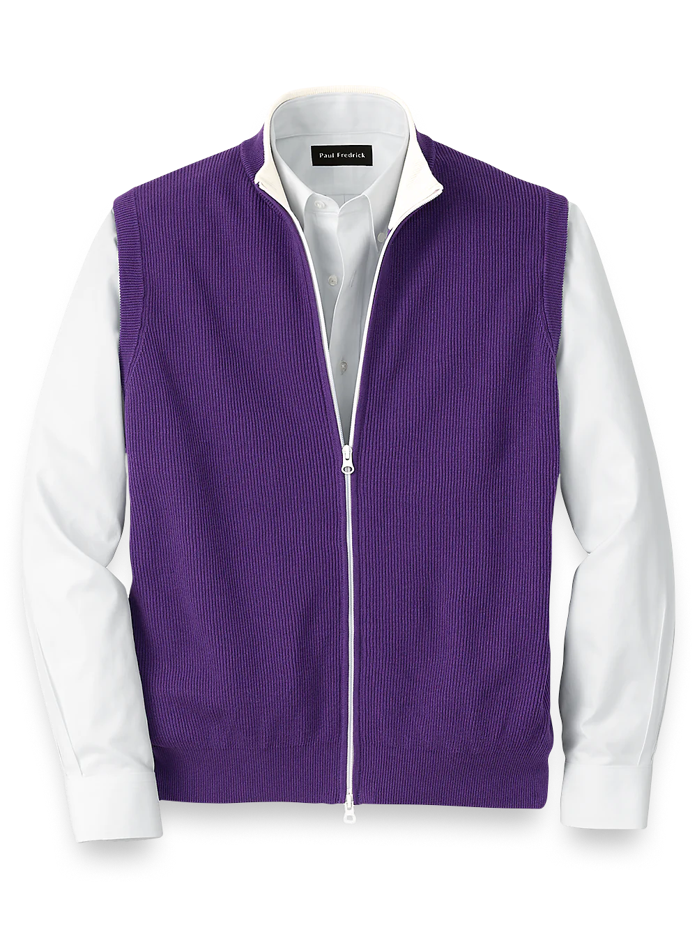 Cotton Full Zip Mock Neck Vest - Purple