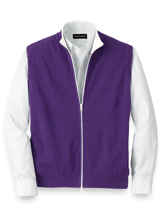 Cotton Full Zip Mock Neck Vest - Purple