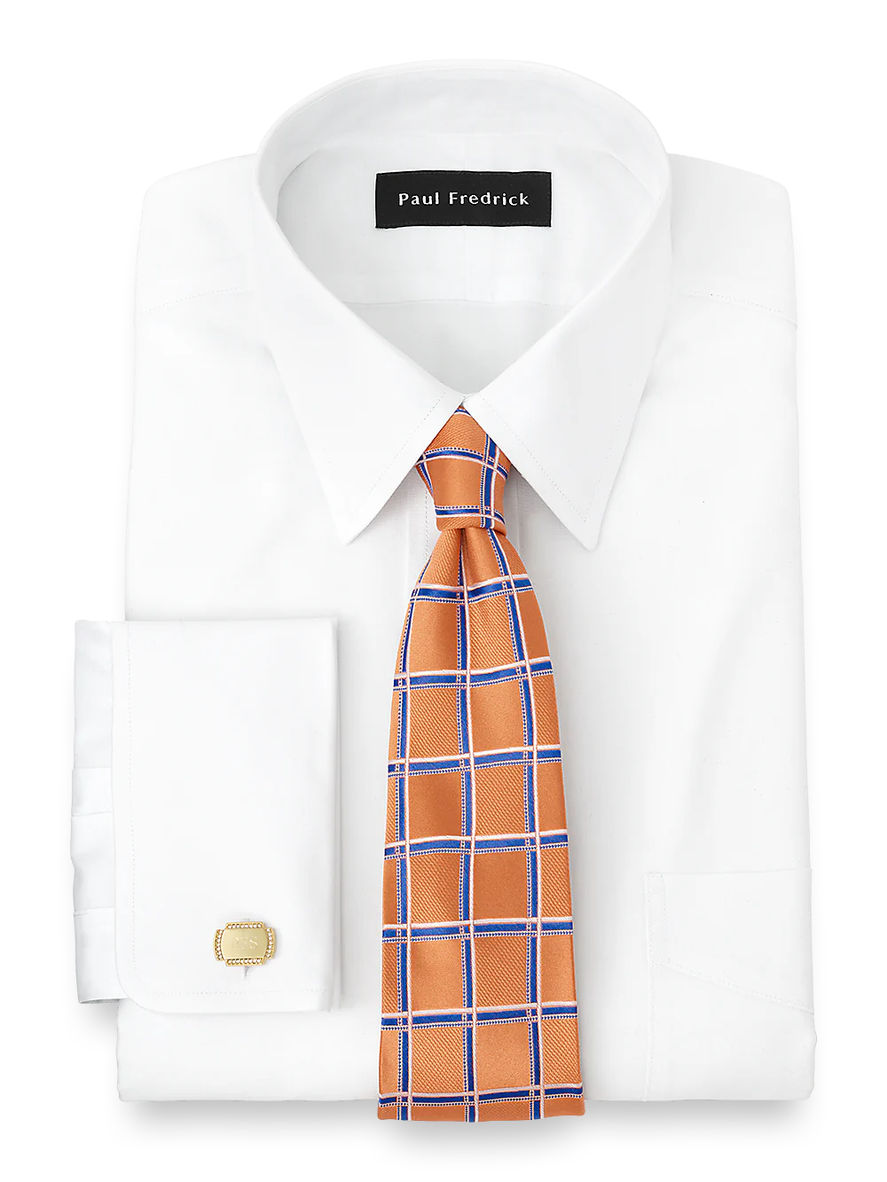 Impeccable Non-Iron Cotton Pinpoint Straight Collar French Cuff Dress Shirt - White