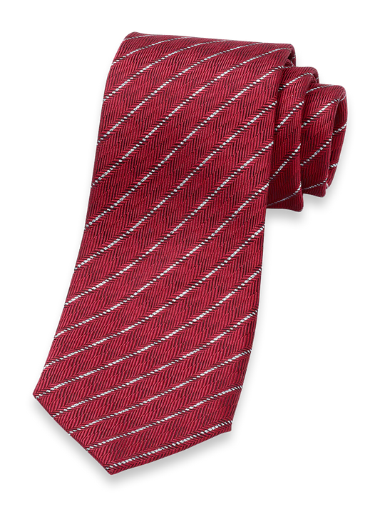 Stripe Woven Silk Blend Tie - Red