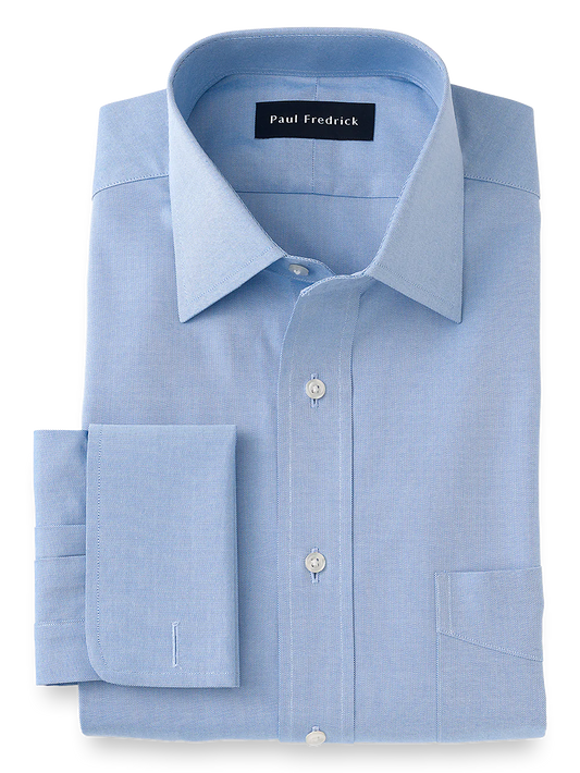 Slim Fit Superfine Egyptian Cotton Solid Spread Collar French Cuff Dress Shirt - Blue