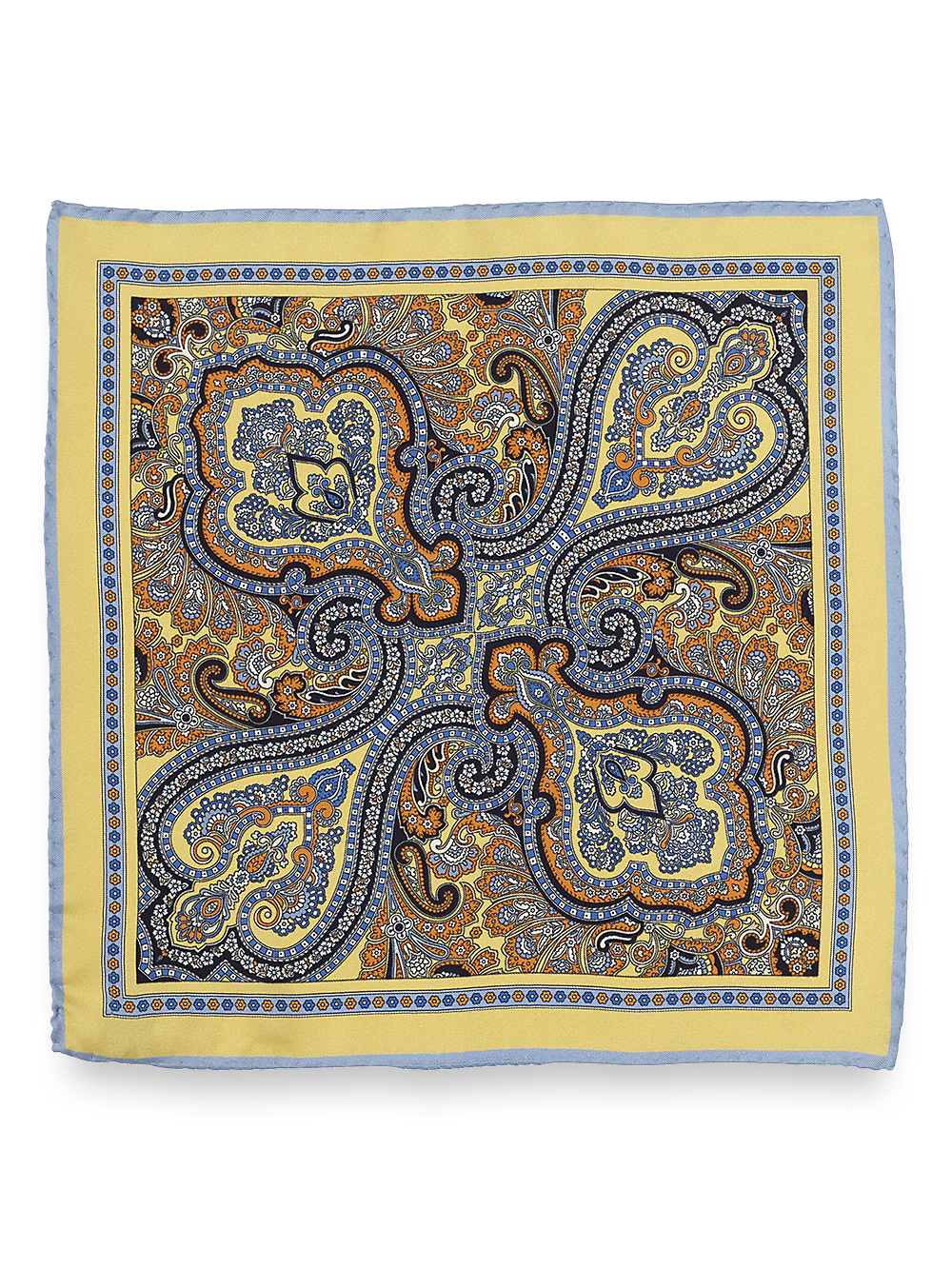 Paisley Silk Pocket Square - Yellow/blue