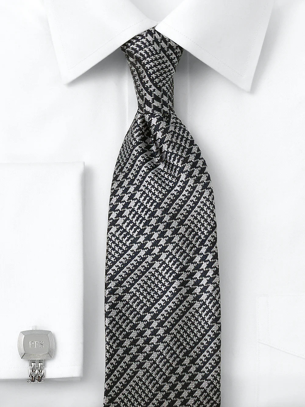 Plaid Woven Silk Tie - Grey