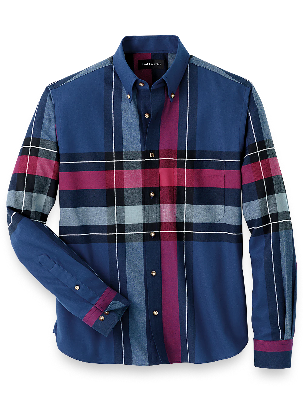 Brushed Twill Plaid Casual Shirt - Navy