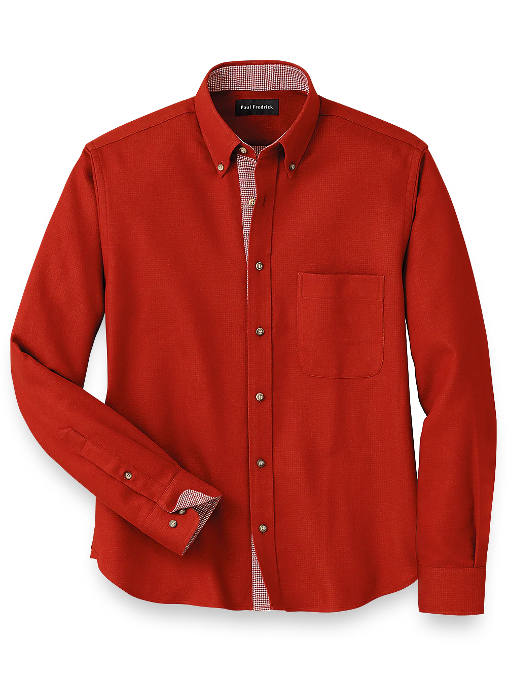 Brushed Twill Solid Casual Shirt With Contrast Trim - Rust