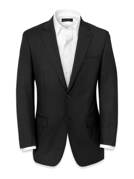 Wool Stretch Bengaline Notch Lapel Suit Jacket - Black