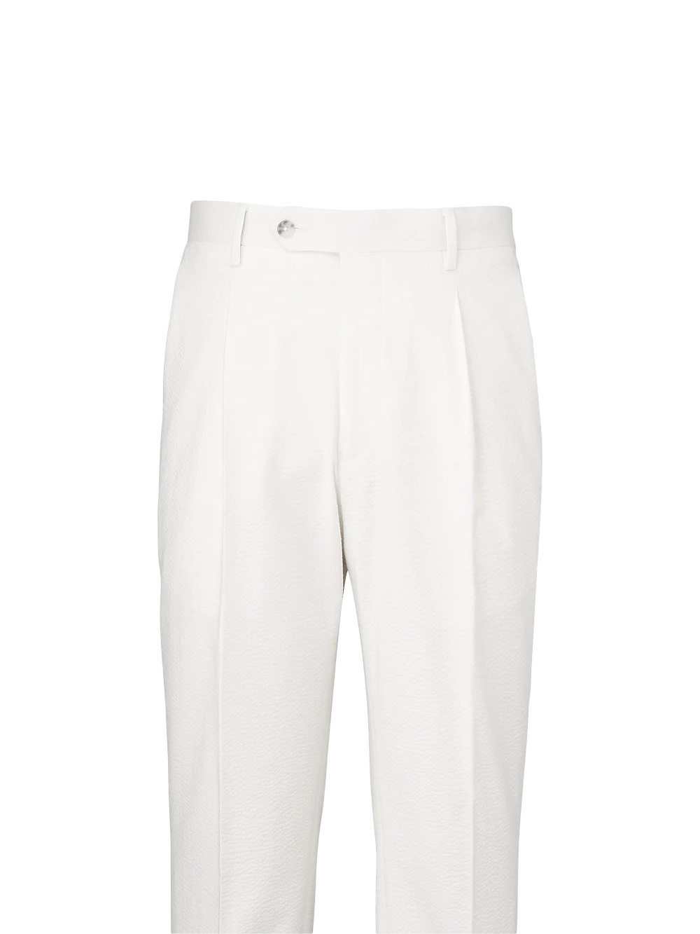 Cotton Stretch Seersucker Single Pleat Suit Pants - White