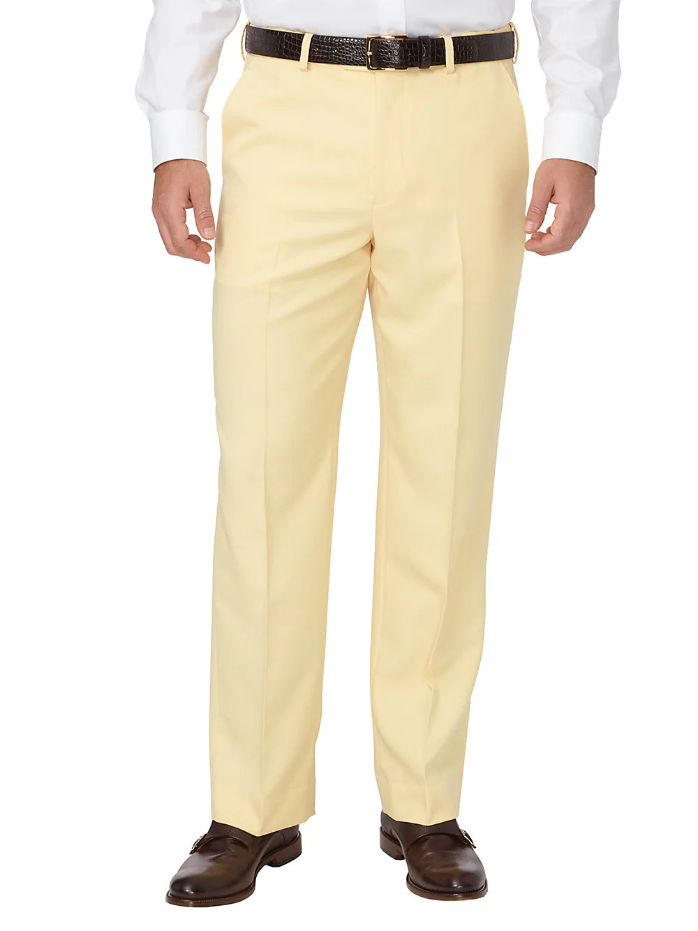 Comfort-Waist Microfiber Herringbone Flat Front Pant - Butter