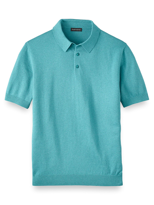 Silk Cotton and Cashmere Three Button Polo - Turquoise