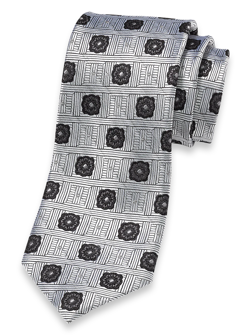 Medallion Woven Silk Tie - Silver