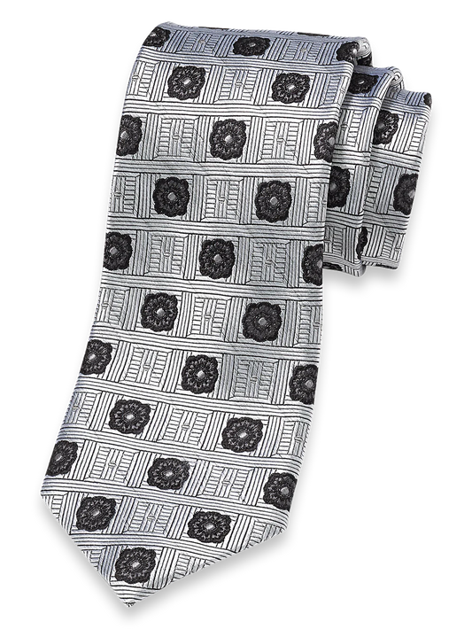 Medallion Woven Silk Tie - Silver