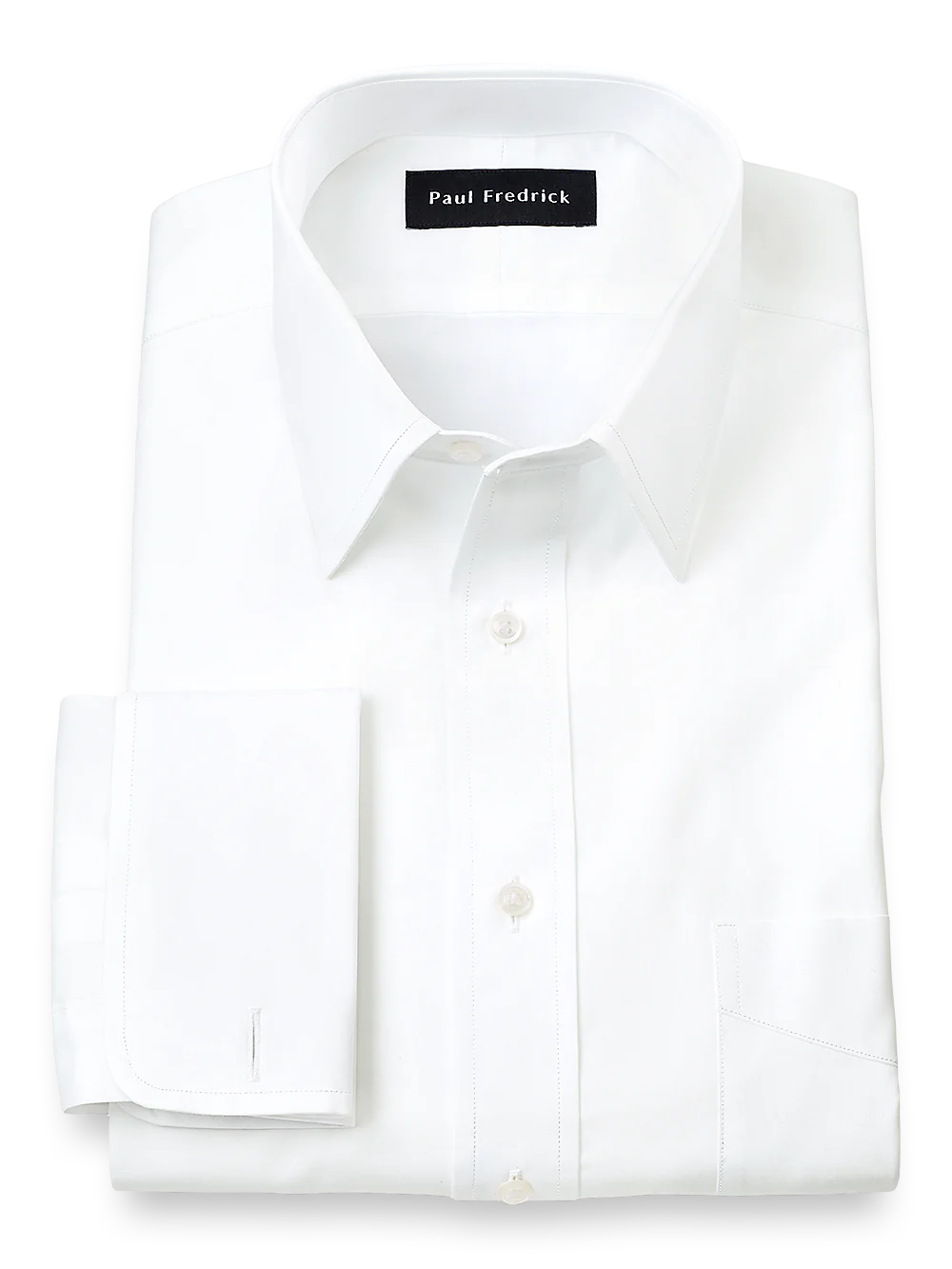 Slim Fit Pure Cotton Broadcloth Straight Collar French Cuff Dress Shirt - White