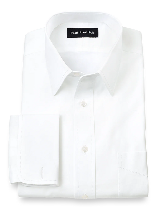 Slim Fit Pure Cotton Broadcloth Straight Collar French Cuff Dress Shirt - White