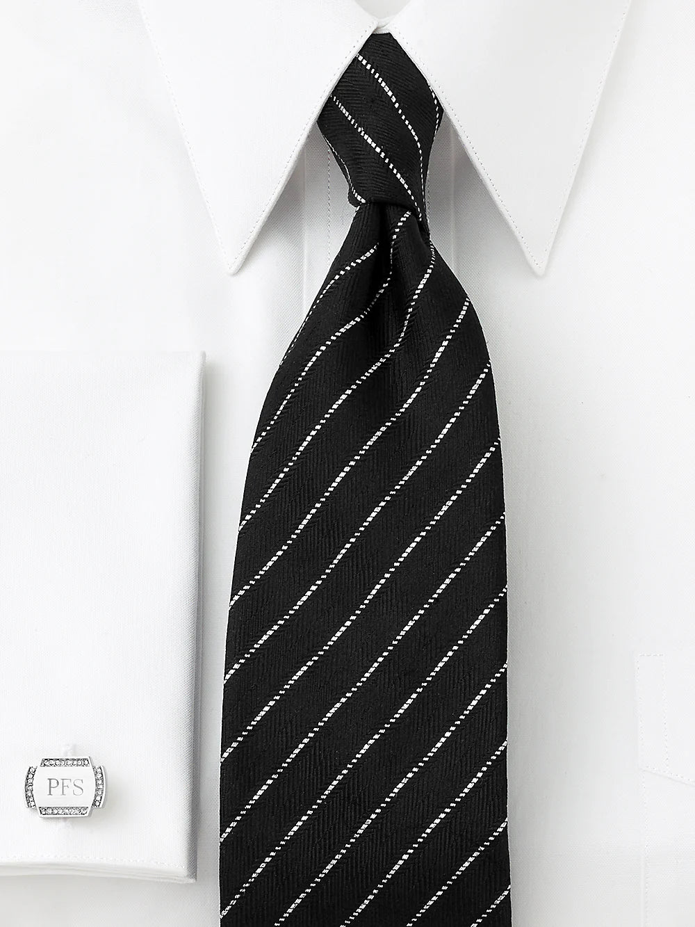 Stripe Woven Silk Blend Tie - Black