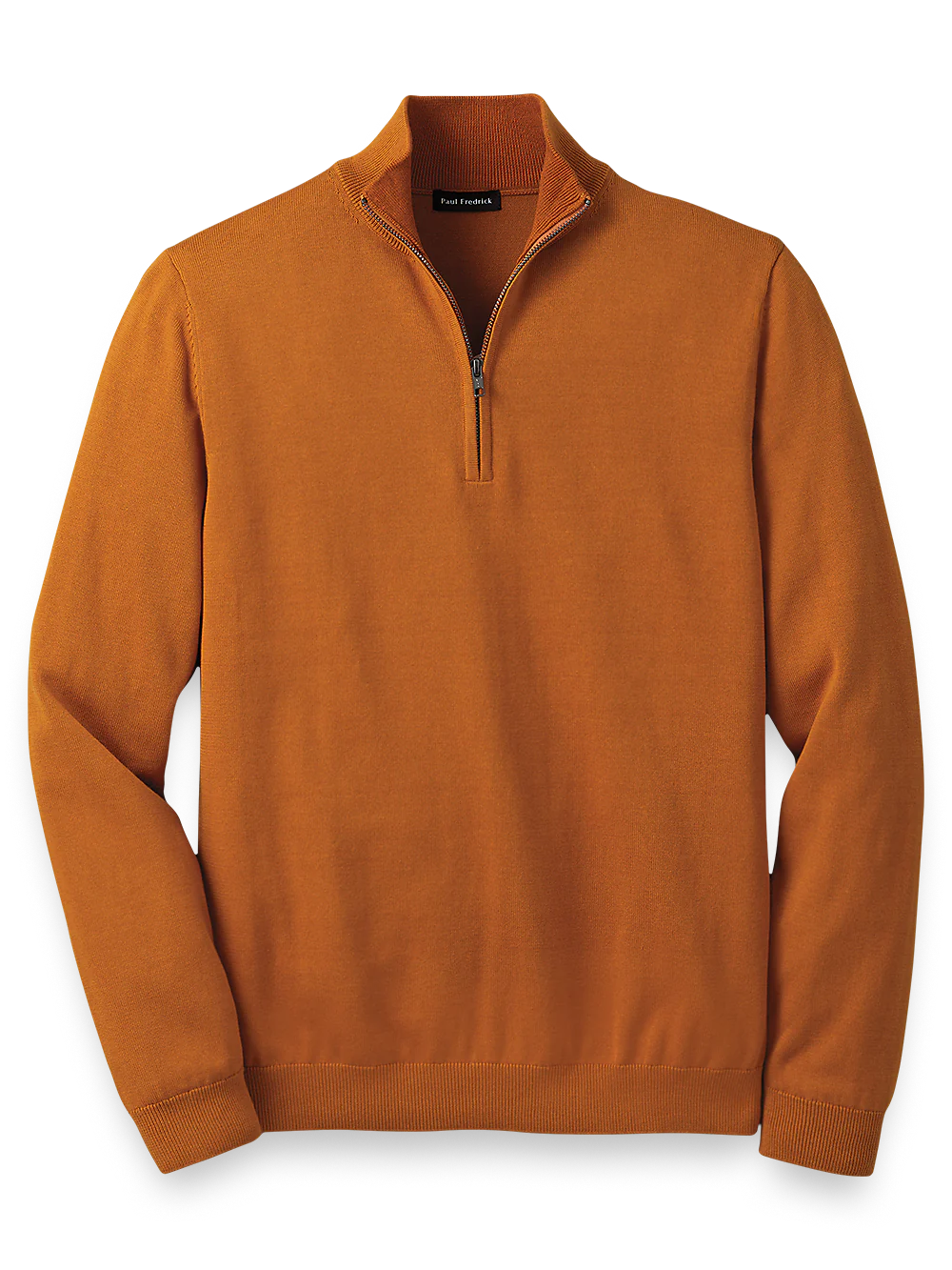 Supima Cotton Zip Mock Neck Sweater - Rust