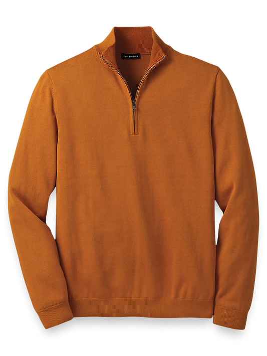 Supima Cotton Zip Mock Neck Sweater - Rust