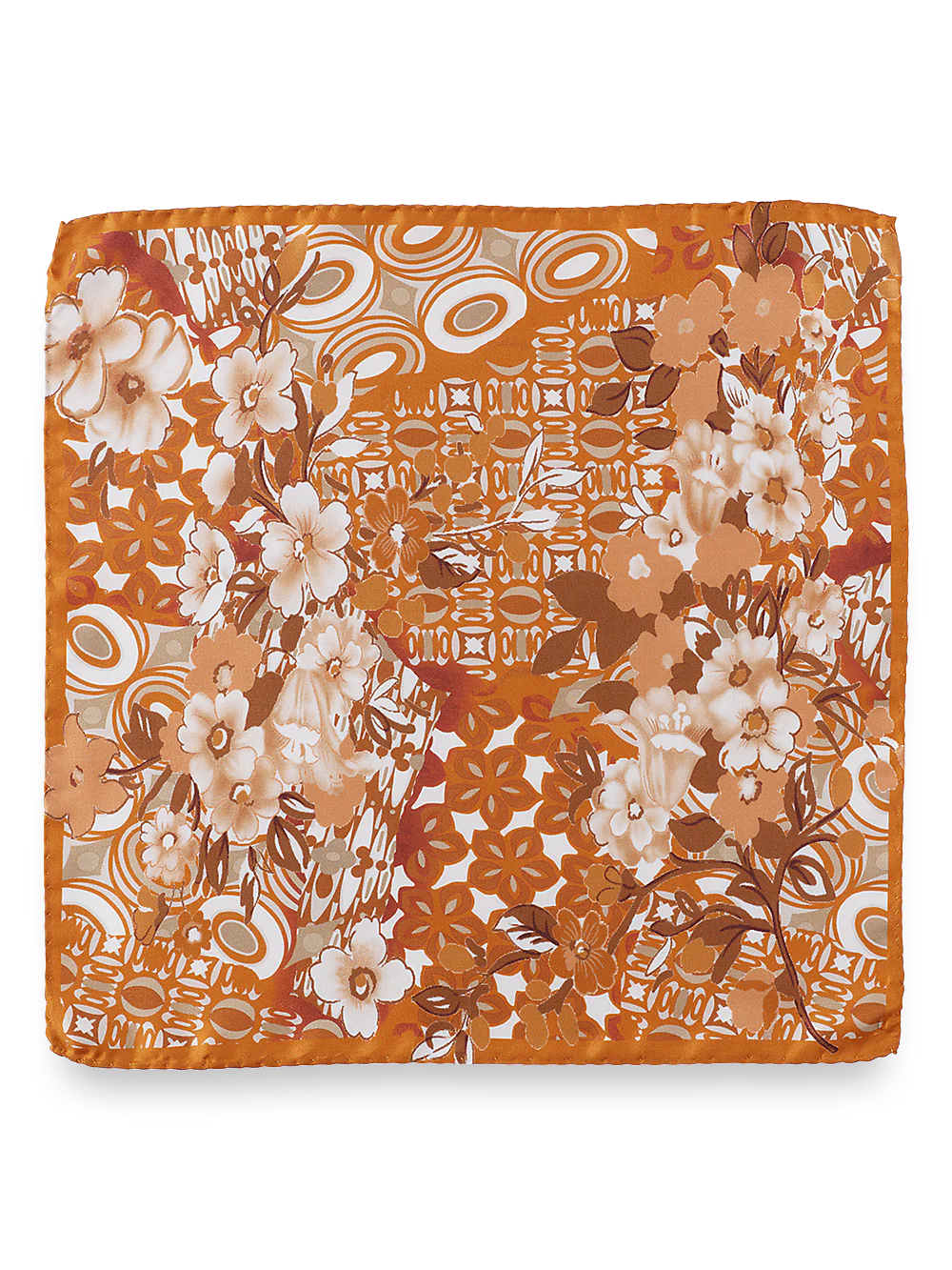 Floral Silk Pocket Square - Orange Multi