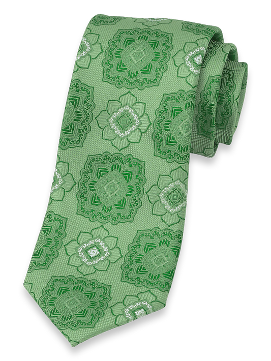 Medallion Woven Silk Tie - Green