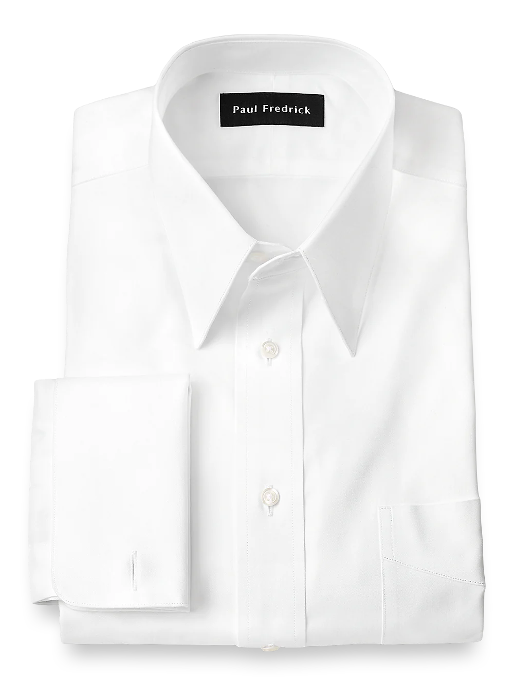 Pure Cotton Pinpoint Edge-stitched Straight Collar French Cuff Dress Shirt - White