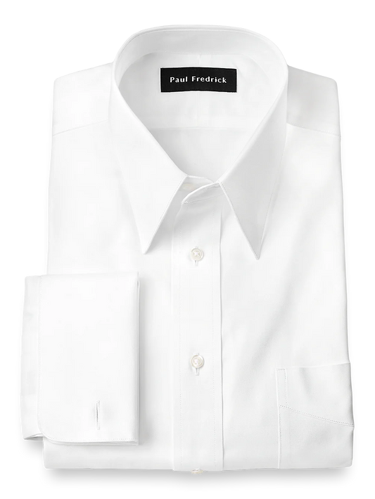 Pure Cotton Pinpoint Edge-stitched Straight Collar French Cuff Dress Shirt - White