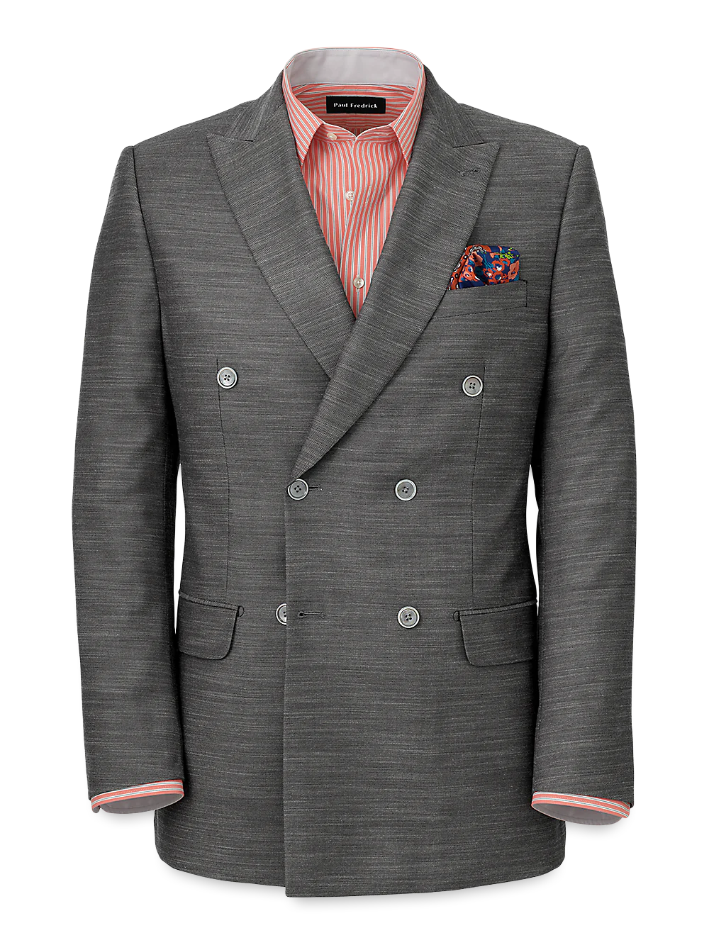 Performance Blend Double Breasted Peak Lapel Suit Jacket - Charcoal