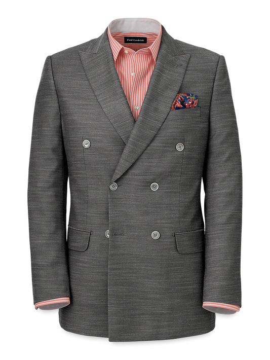 Performance Blend Double Breasted Peak Lapel Suit Jacket - Charcoal