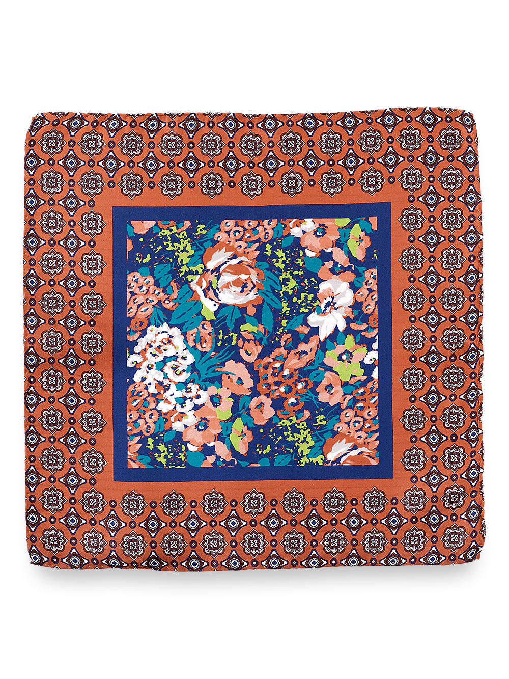 Medallion Silk Pocket Square - Orange/blue