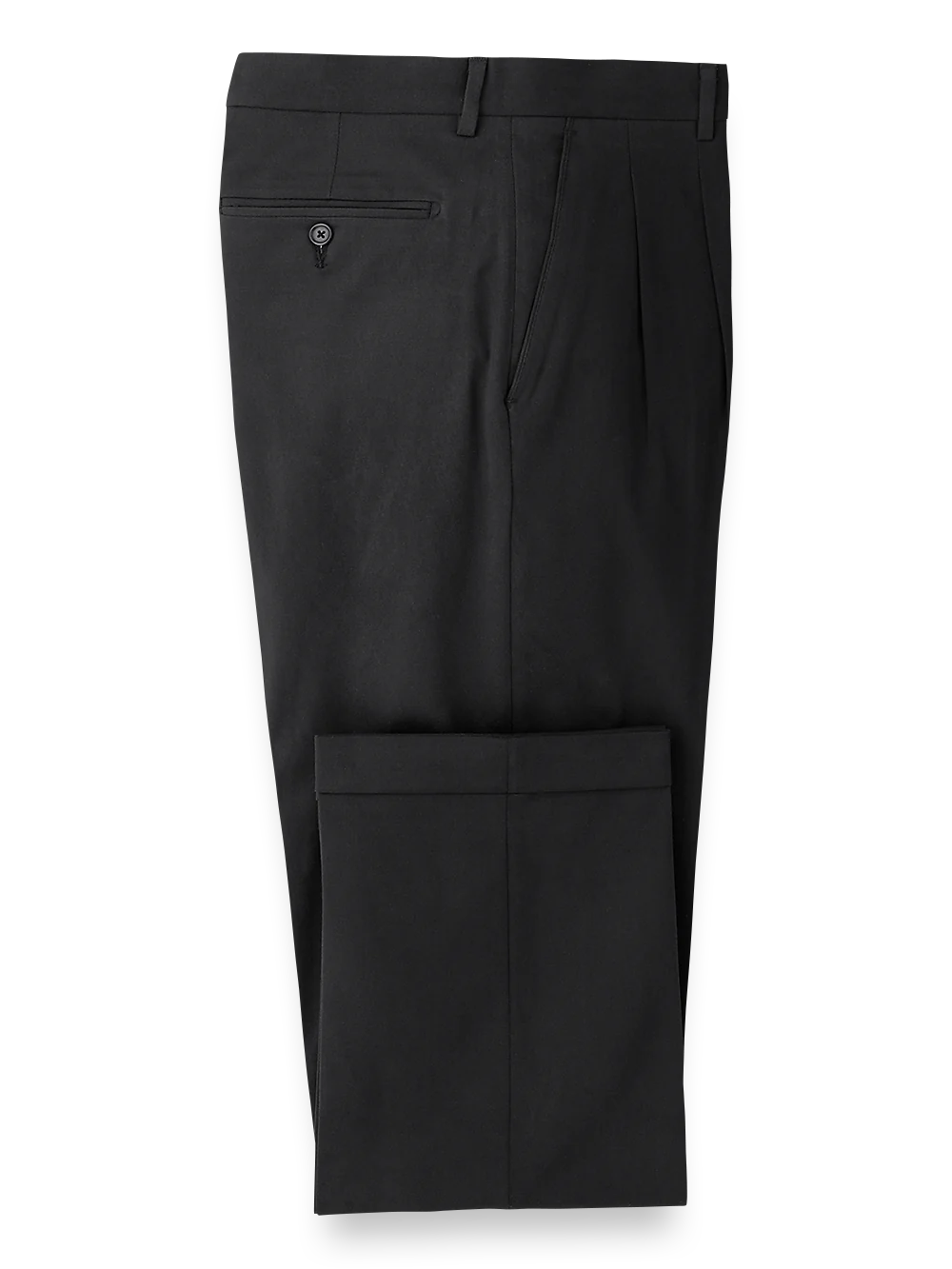 Classic Fit Cotton Stretch Twill Pleated Pants - Black