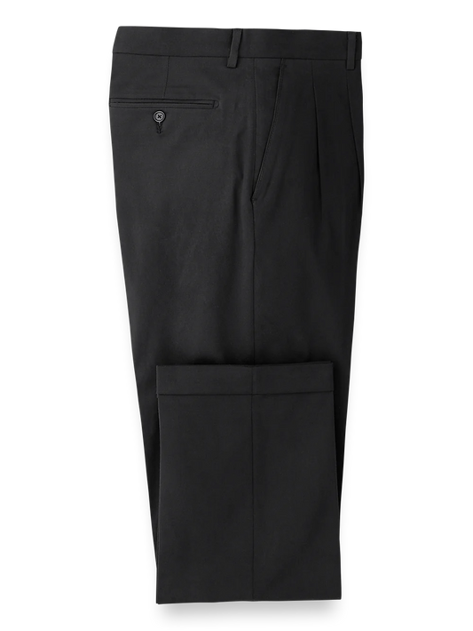 Classic Fit Cotton Stretch Twill Pleated Pants - Black